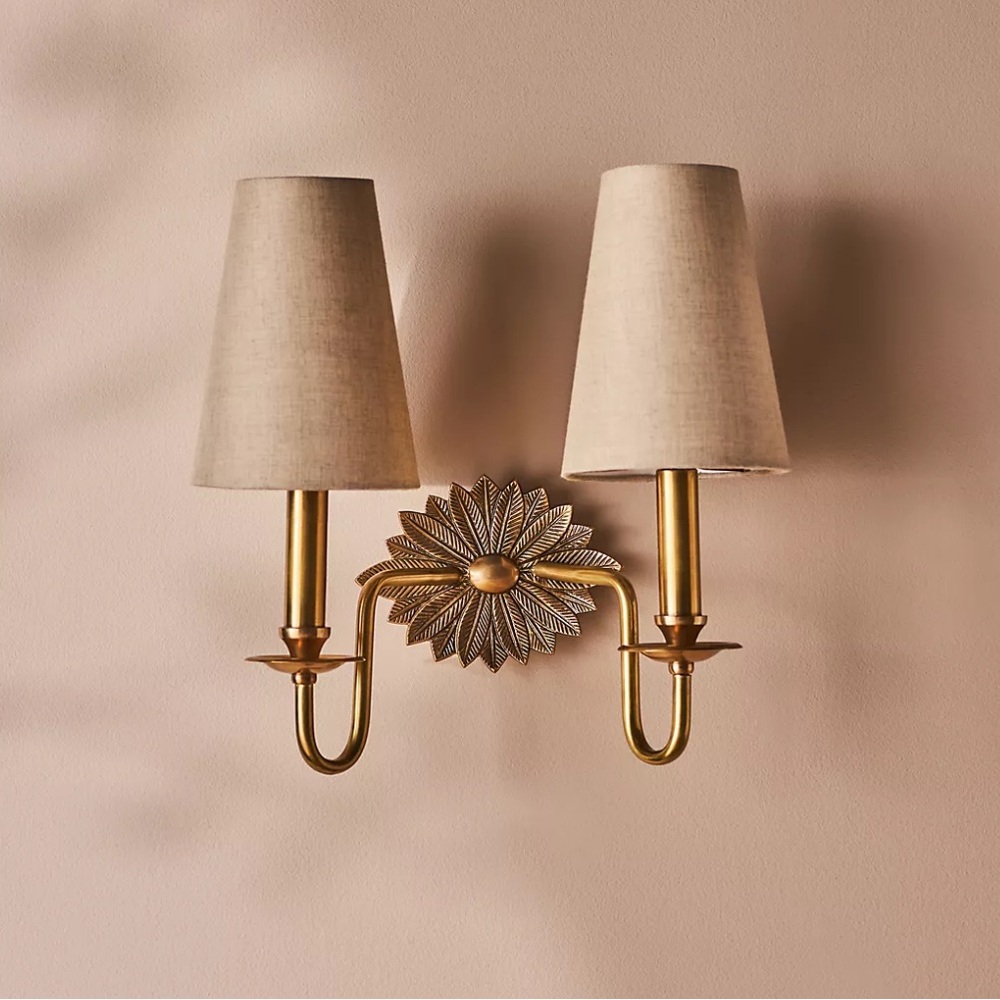 Demeter Feather Metal Shaded Double Elegant Wall Sconce